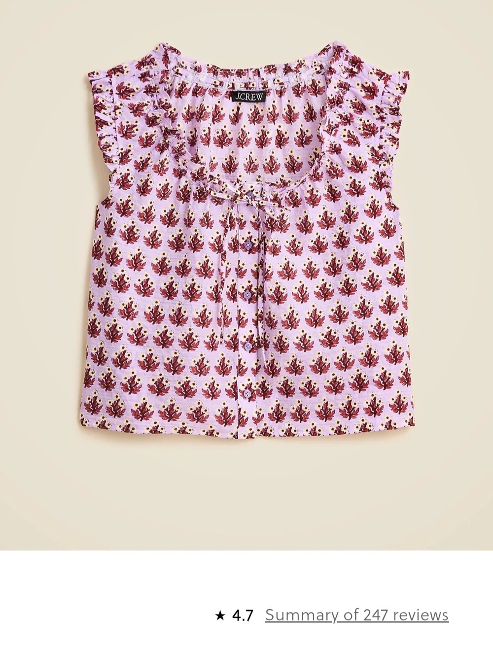 J. Crew Pink Floral Tie-Front Cap-Sleeve Top